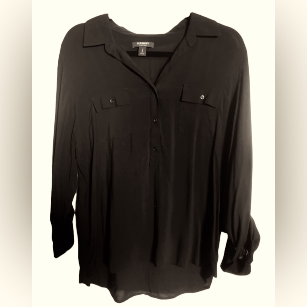 Classic Tab Sleeve Pocket Shirt w Tab Sleeves, Black, Large